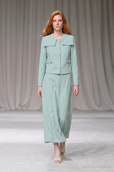 Zühre Stone Embellished Elegant Mint Suit with Short Jacket 1523