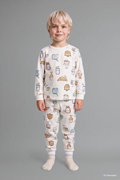 DeFacto Printed Long Sleeve Top Elastic Waist Bottom 2-Piece Pajama Set Baby ...
