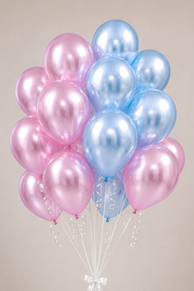 Parti dolabı 20li Balon: 10 Açık Mavi Ve 10 Pembe Metalik Balon Cinsiyet Beli...