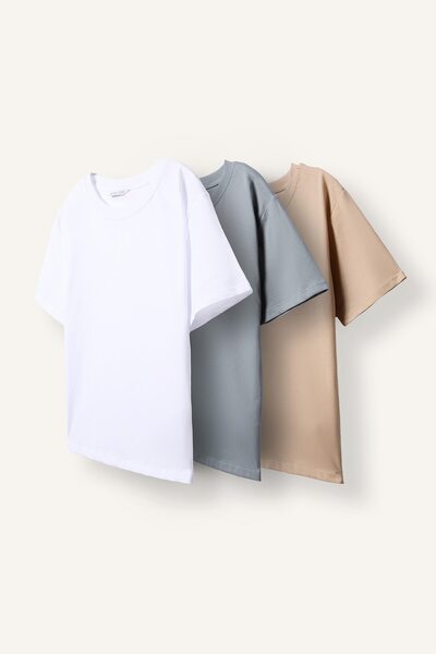 DeFacto Regular Fit Crew Neck Short Sleeve 3-Piece Basic T-Shirt Set for Boys...