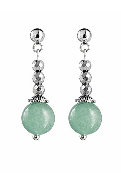 Home Natural Stone Aventurine Hanging Stone Steel Earrings
