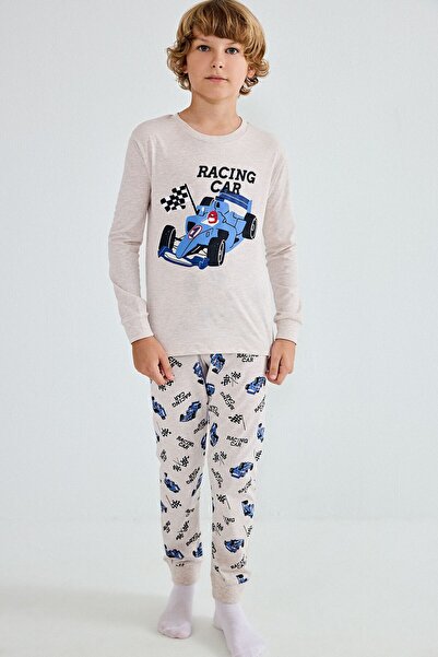 DeFacto Printed Pajama Top Flexible Waist Patterned Long Pajama Bottom 2-Piec...