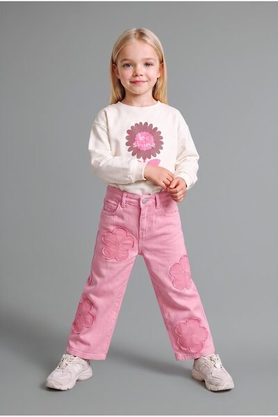 DeFacto Pantaloni din denim cu picior larg și detalii cu aplicații florale pe...