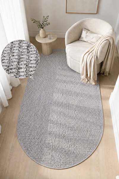 SANRUGS Home & Living CRYSTAL Gri Oval Halı, Leke Tutmaz, Tozumaz, Renk Efekt...