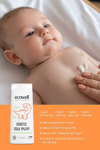 Ecowell Bebek Yüz Ve Vücut Losyonu, Organik & Vegan Sertifikalı, Nemlendirici Bebe Kremi, Parabensiz, 300ml