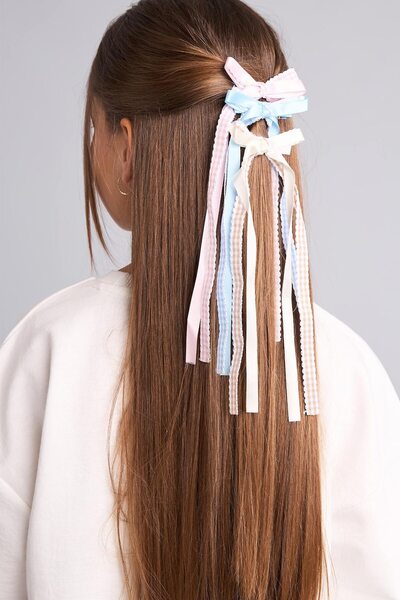 DeFacto 3-Piece Hair Clips with Bow and Gingham Ribbon Detail for Girls I2706...