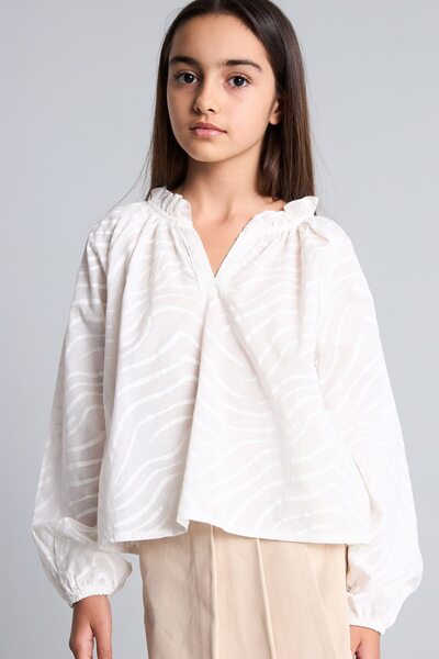 DeFacto 100% Cotton Apaş Collar Balloon Long Sleeve Voile Blouse Girls I2670A...