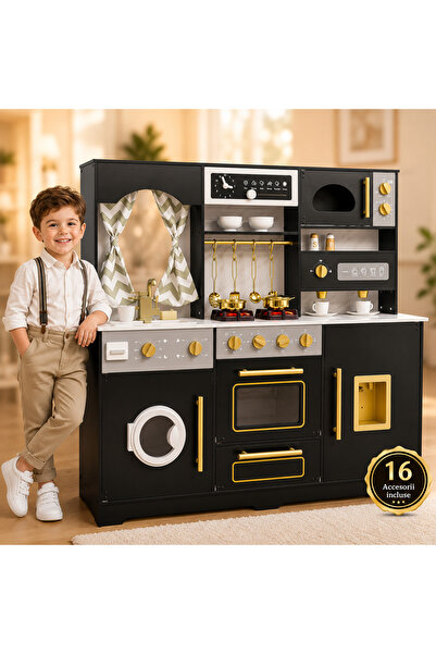 Smart Vibe Bucătărie copii lemn KIDDO CUISINE Black Edition cu lumini, sunete...