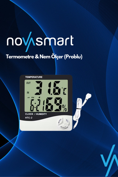 Novasmart Dijital Termometre ve Nem Ölçer – İç/Dış Ortam Sıcaklık, Nem, Saat ...