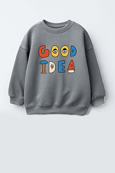 Monila Unisex Çocuk 3 İplik Kumaş Slogan Baskılı Pamuklu Sweatshirt