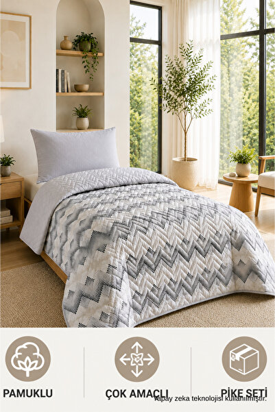 ÇARŞAF DÜNYASI Single Pique Quilted Pique and Bedspread Set – 160X230 cm Patt...