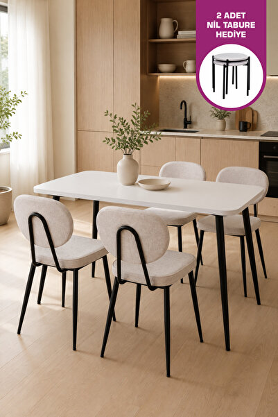 VİLİNZE Deniz Sandalye Argos Ahşap MDF Sabit Mutfak Masası Takımı - 70x120 cm