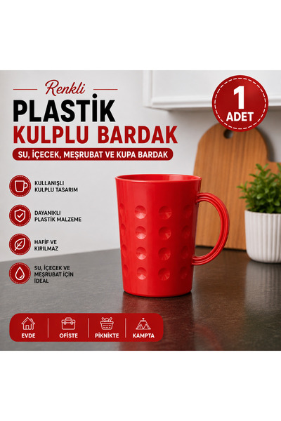 Metler Renkli Plastik Kulplu Bardak Su, İçecek Meşrubat Bardağı Kupa Bardak 1...