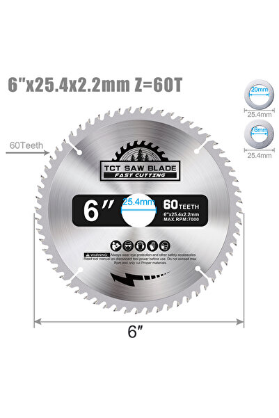 Choice3 6inx1.8x25.4x60T CMCP 1pc Circular Saw Blade 4/6/7/8 Inch TCT Carbide...