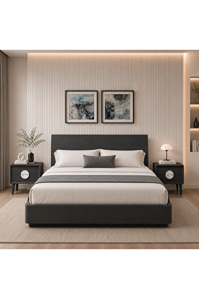 Highpoint سرير من هاي بوينت بتصميم خشبي متين ,العرض 221 سم × العمق 188 سم ,با...