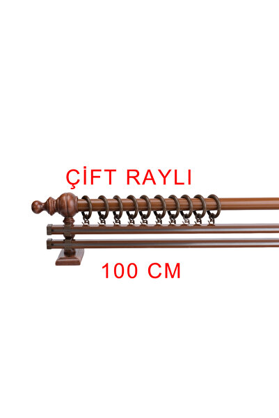 Bonicasa Art Ceviz Çift Raylı Ahşap Rustik Perde Askısı Rustik Borusu 100 Cm