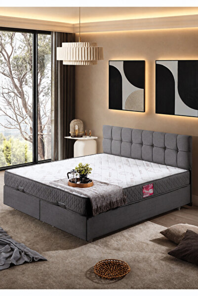 Setay Berlin Çift Kişilik Baza Başlık Letto Yatak Seti - Gri