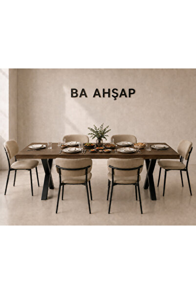 BRK Design BA AHŞAP Ahşap Ceviz Yemek/Toplantı Masası X Ayak_KKB_100X200