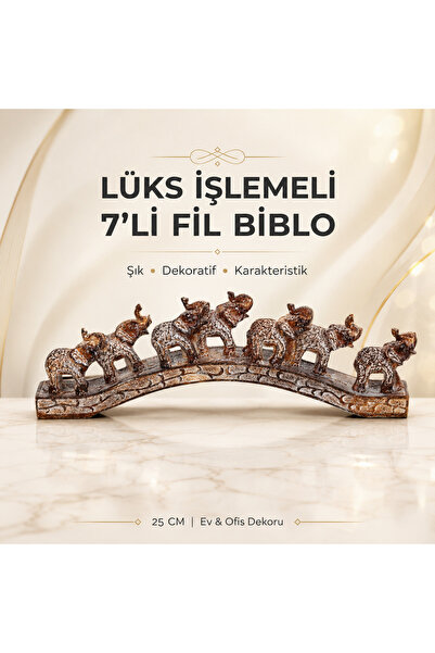 e-life shop Lüks Motif İşlemeli Feng Shui 7’li Şans Bereket Fil Heykeli Biblo...