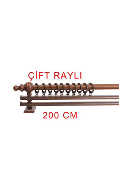 Bonicasa Art Ceviz Çift Raylı Ahşap Rustik Perde Askısı Rustik Borusu 200 Cm
