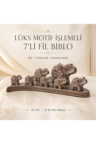 e-life shop Lüks Motif İşlemeli Feng Shui 7li Şans Bereket Getiren Fil Heykel...