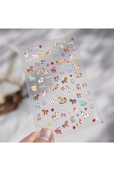 Choice 1pcs 5D Embossed Nail Art Stickers Cute Colorful Little Horse Nail 3D ...