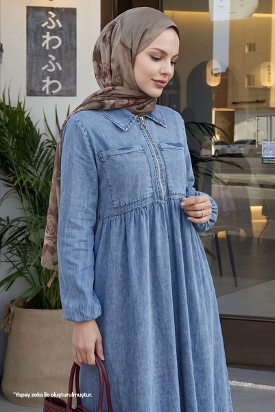InStyle Daniel Double Pocket Denim Dress - Light Blue