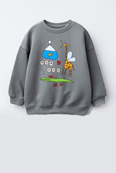 Monila Boy's 3 Thread Fabric Giraffe Printed Cotton Sweatshirt