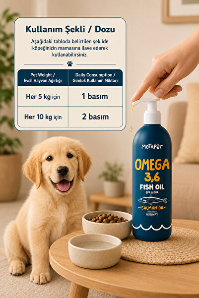 Metapet Köpekler için Somon Balık Yağı, Omega 3 Takviyesi, Tüy Döküm Önleyici Vitamini, Tüy Dökme Engelleme