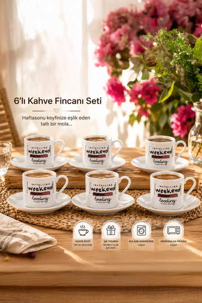 Porsima 09 Porselen 12 Parça 6 Kişilik Türk Kahve Fincan Takımı 90ml