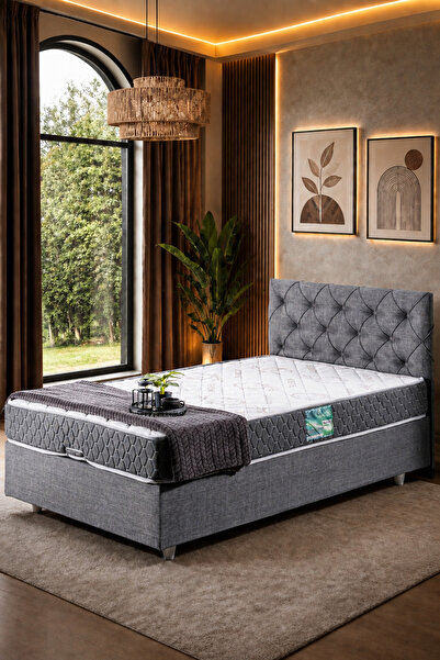Setay Eylül Tek Kişilik Baza Başlık Comfort Yatak Seti, Gri