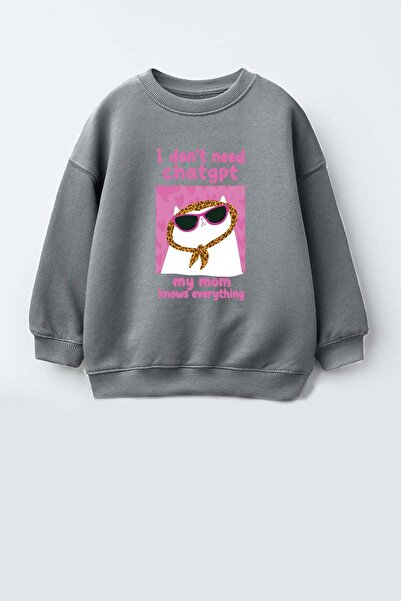 Monila Girl's 3 Thread Fabric Cat Printed Cotton Sweatshirt