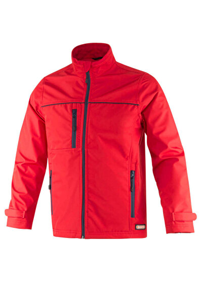 İŞMONT Jachetă unisex roșie cu fermoar complet din fleece softshell, cu buzun...