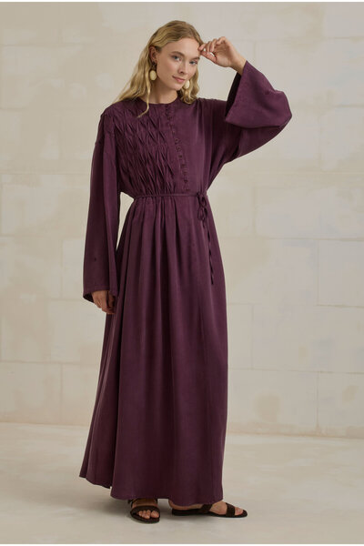 HEQA Nervür Motif Liyosel Abaya Bordo
