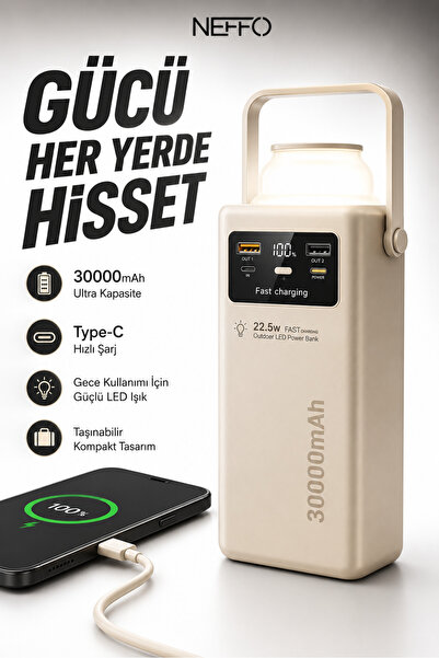 NEFFO 30.000 mAh LED Işıklı 22.5 Hızlı Şarj Powerbank – USB-C & Çoklu Cihaz D...