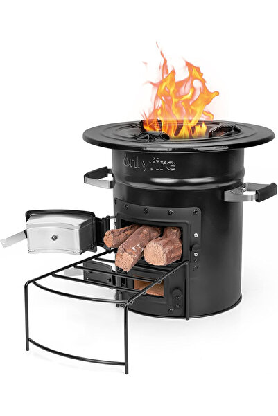 Only fire Sobă portabilă pe lemne pentru gătit în aer liber, grătar cu 2 uși,...