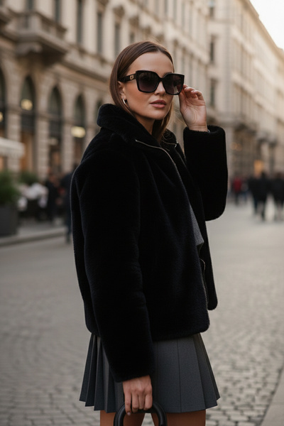 Lela Oversized Fit, Stand-Up Collar, Zipper-Front Fur Coat KÜRK 497ZETA