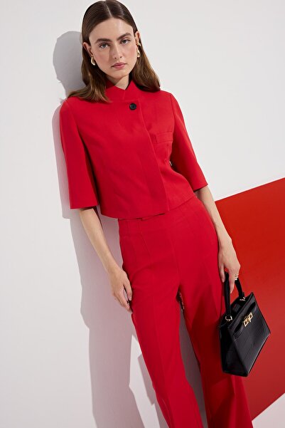 DeFacto Cropped Fıt Dik Yaka Blazer Kırmızı Ceket I4340AX26HS