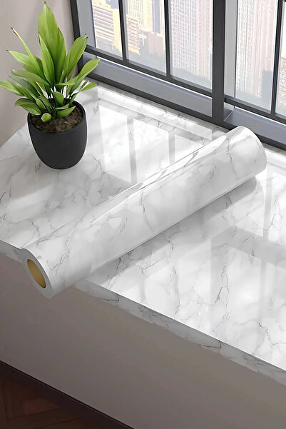 Hombak White Marble Look Covering Paper 5 Meters Self Adhesive Kitchen Counte...