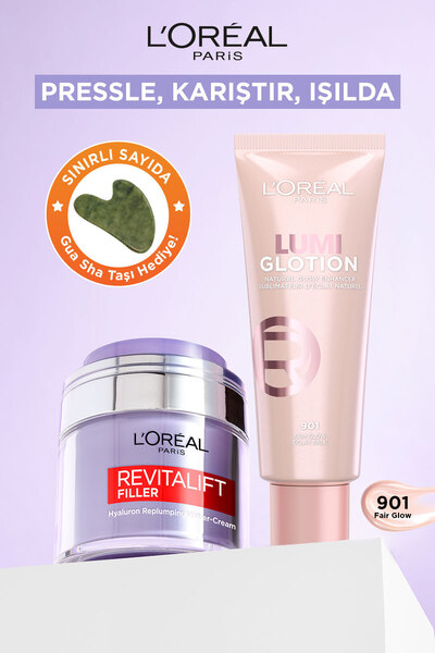L'Oreal Paris Revitalift Filler Pressed Jar Nemlendirici Krem + Glotion Doğal...