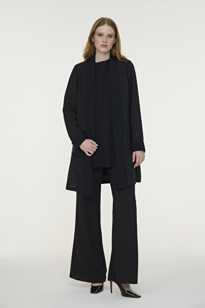 Zühre Shawl Collar Striped Pocket Detailed Black Suit 1667