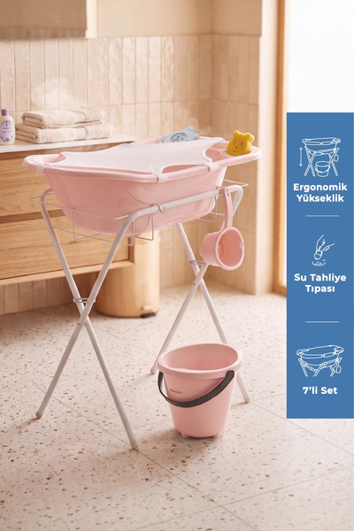Babyjem Ayaklı Banyo Küvet Seti 7 Parça Pembe
