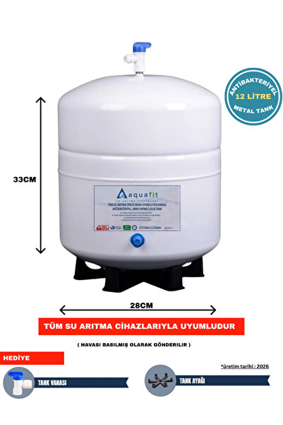 aquafit Su Arıtma Tankı – 12 Lt (3,2 Galon) Paslanmaz Metal + Vanalı ve Ayak ...
