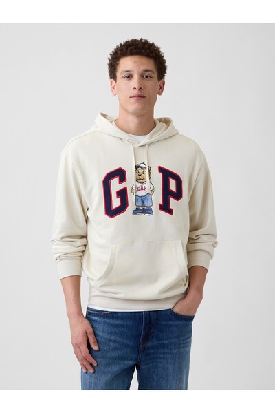 GAP Erkek Krem Logo Fransız Havlu Kumaş Sweatshirt