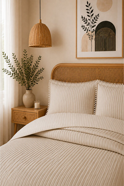 Bikaya Home Pompom Double 3-Piece Bedspread Set |   260X240 cm |   Modern and...