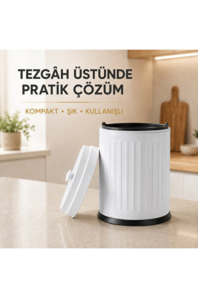 Eforeca Vintage Tezgah Üstü Çöp Kovası Beyaz 3 Lt
