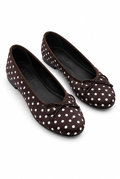 Parponi Darko Bow Detailed Polka Dot Satin Ballerina Flats Brown