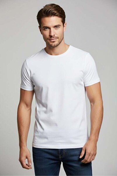 Uki BEYAZ Comfort Fit Bisiklet Yaka Basic T-Shirt