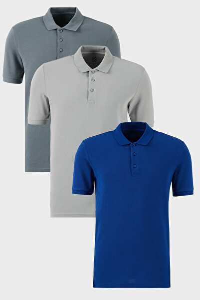 Buratti Pamuklu Regular Fit Düğmeli Polo Yaka 3'lü Paket T Shirt Erkek T SHİR...