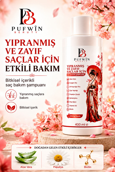 Pufwin Beauty Yıpranmış Ve Zayıf Saçlar & Onarıcı Besleyici Şampuan 400 ML (9...